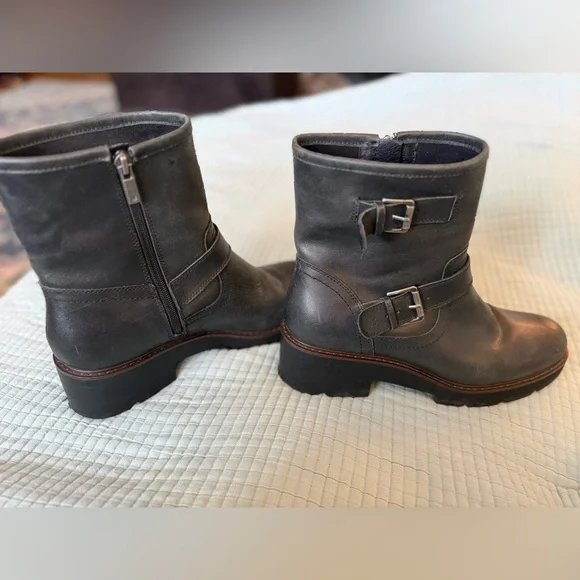 Lucky Brand Black Leather Boots Zip Side with Buckles Size 12 - Picture 3 of 8